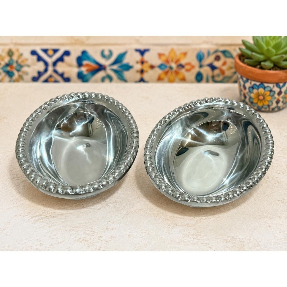 Vintage Mexican Pewter Bowls Cesto Perla Set 2 Handcrafted Oval Serving Dishes